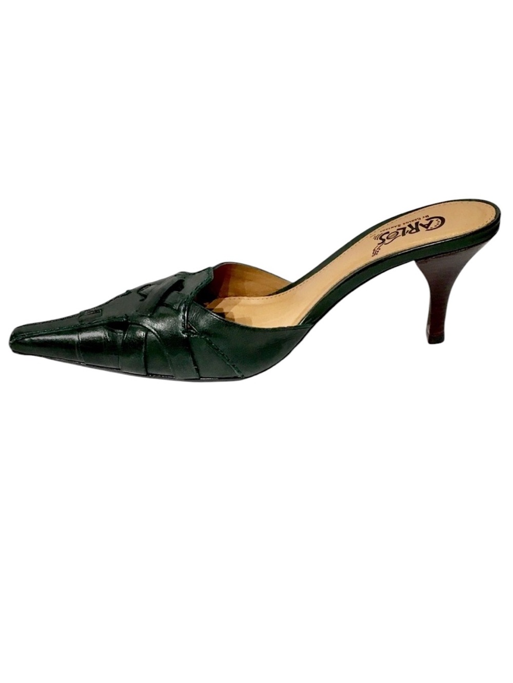 Carlos Carlos Santana Dark Green Woven Pointy Toe 3 “ Heel Mule Y2K Size 7.5 - Picture 3 of 9